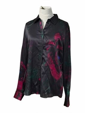 Vtg 90s Armand Basi Archival Silk-Cotton Abstract Watercolor Print Blouse EU 42